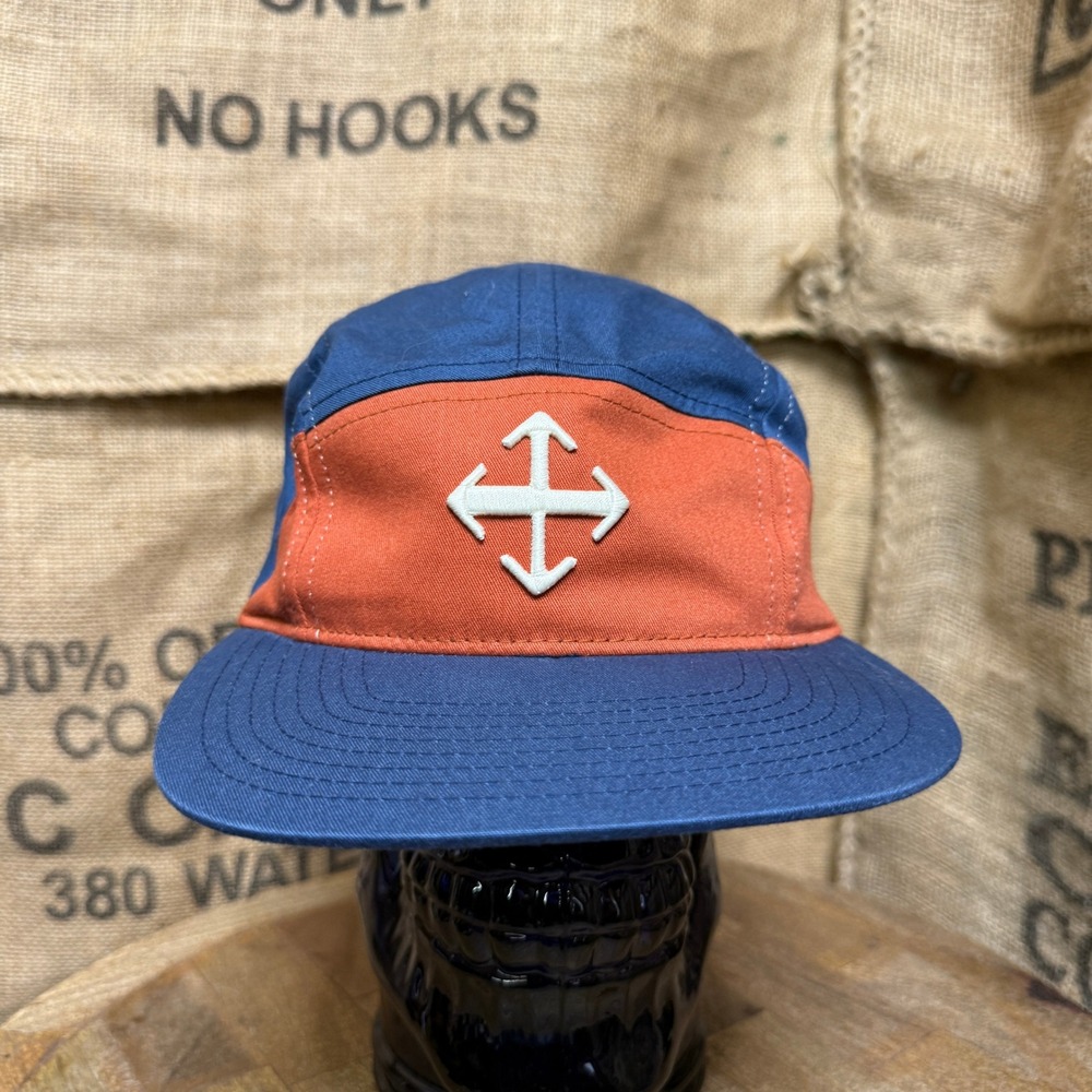 Crux 5 Panel Hat Mens OSFM Blue Orange Excellent Leather Strap Adjustable Cap